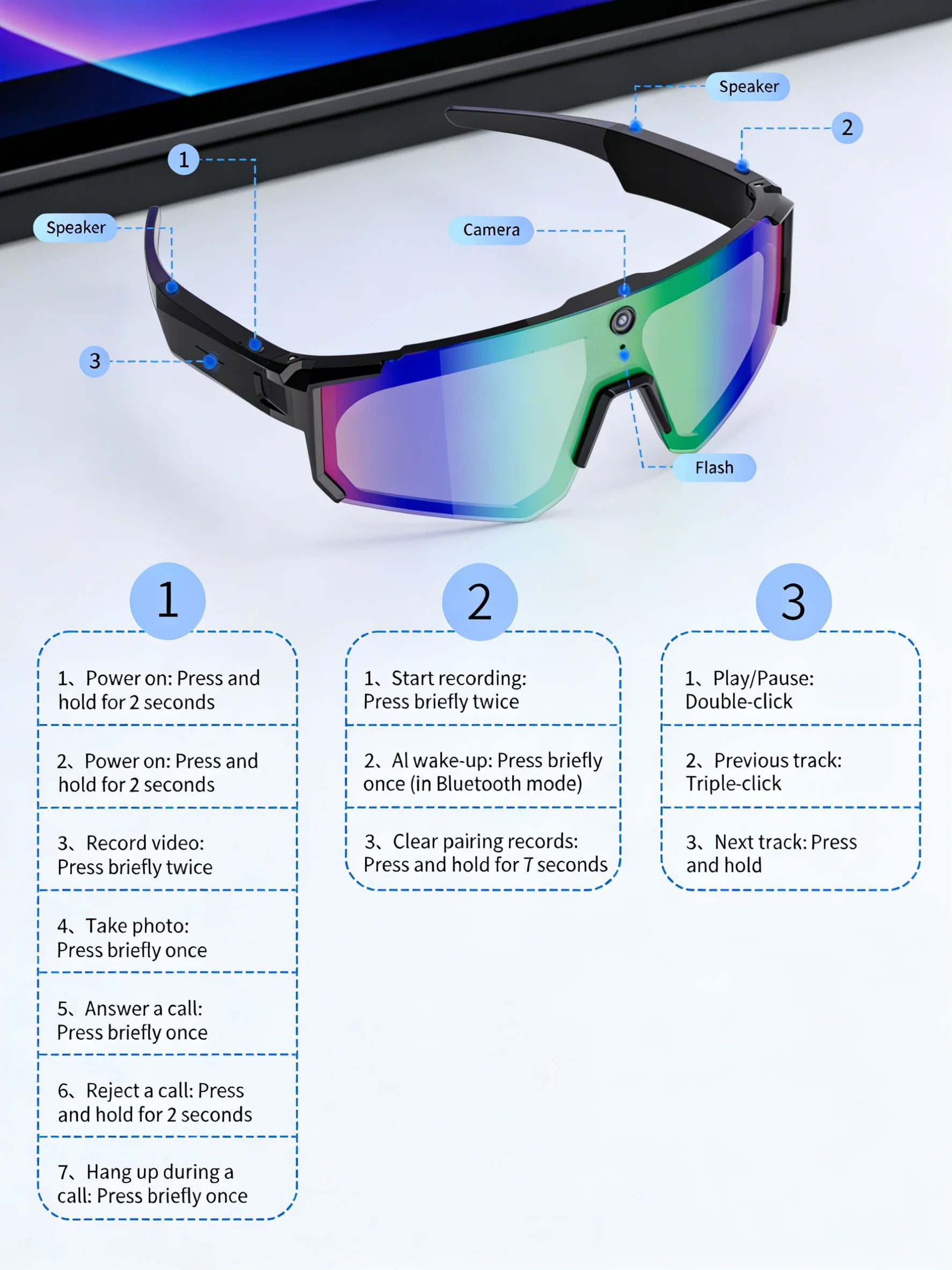 New AI smart shooting&recording glasses with 800W camera, HD anti-shake bicycle riding shooting artifact, windproof goggles 2026