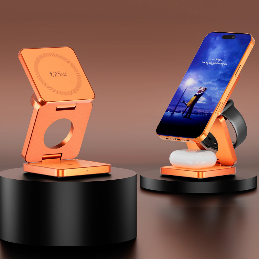 Qi1/Qi2.2 Foldable 3-in-1 Magnetic Wireless Charging Station for iPhone 12~17 Series AirPods iWatch Portable Travel Charger