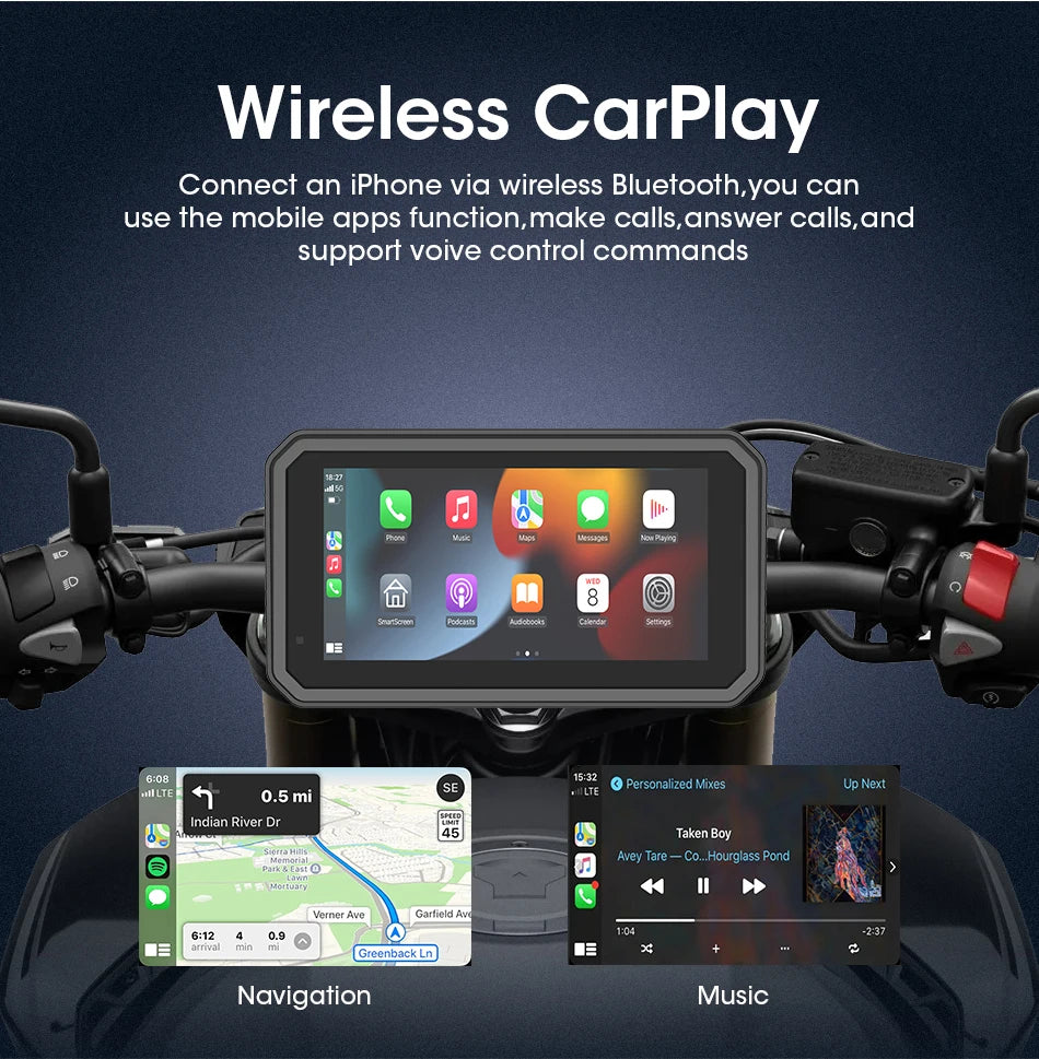Jansite 5/6.25'' GPS for Motorcycles Carplay DVR Navigation Display Screen Android Auto Moto Accrssories IP67 Waterproof Monitor