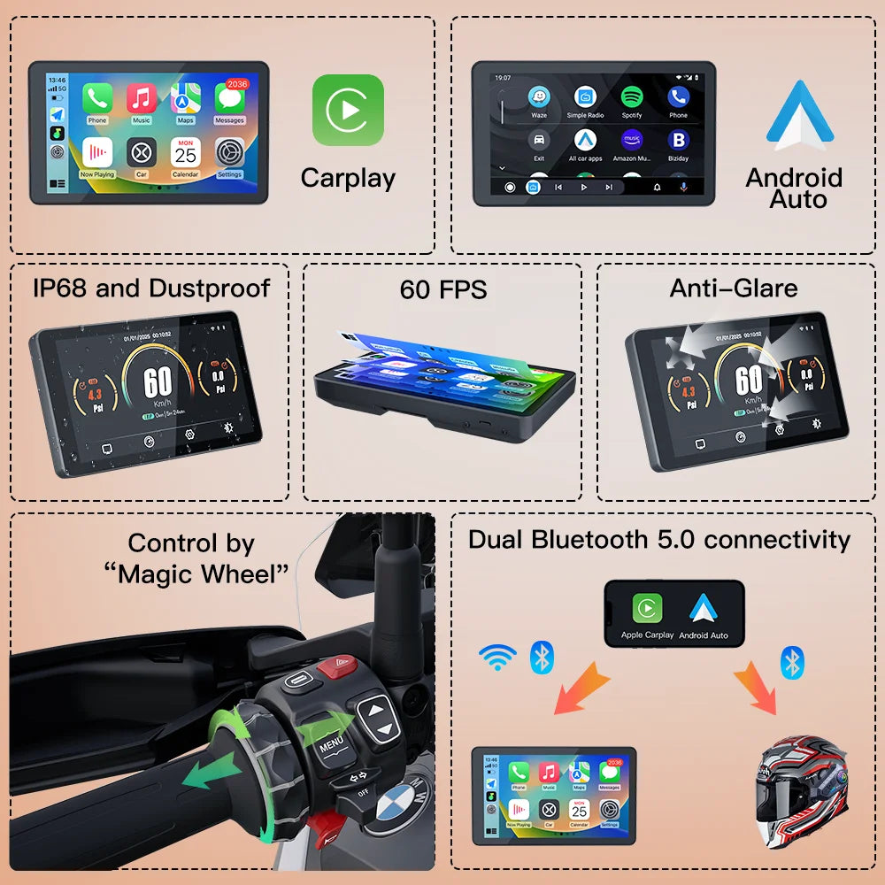 CARABC 6" MB6 Motorcycle Navigation Wireless Carplay Android Auto For BMW  R1300GS S1000 XRF750GS XR M1000 R1200GS R1250GS