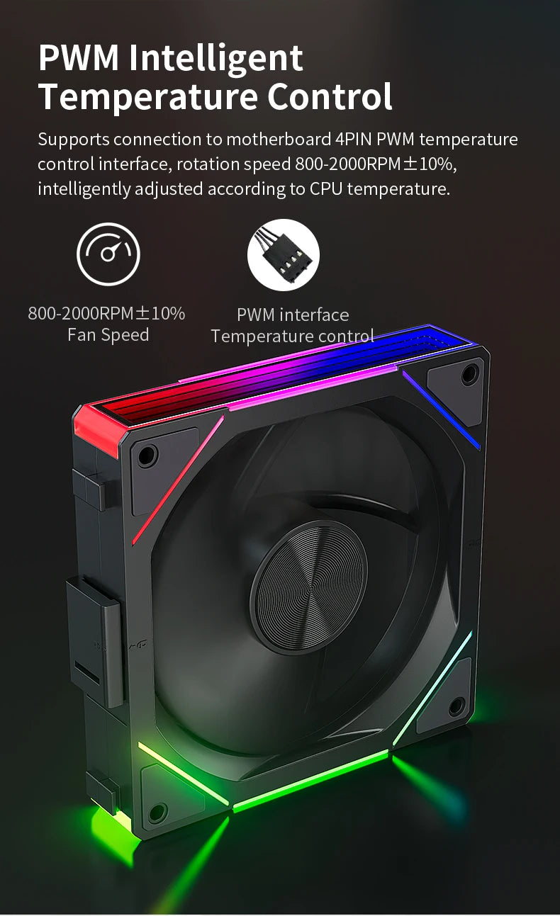 TEUCER JM-5 3-in-1 ARGB PC Fan 800-2000RPM Case Fan Compatible with 240 360 Water Cooling Radiator Wireless Cooling Fan Kit