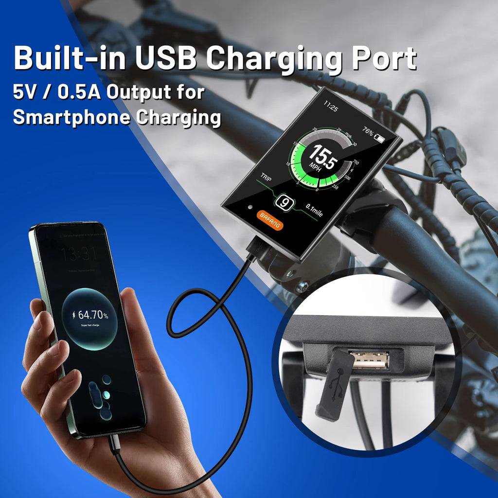 Bafang DPC18 Electric Bike Display with Speedometer USB Charging Port for Mid Drive Motor BBS01B BBS02B BBSHD Speedometer