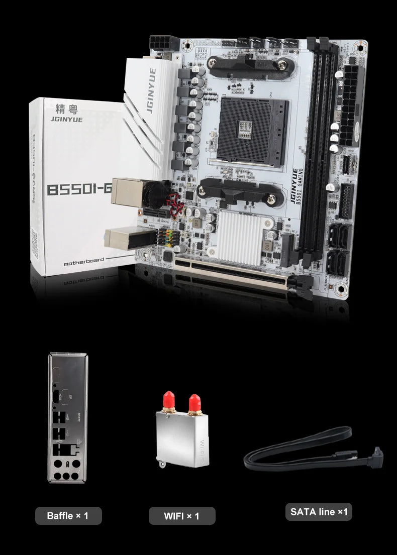 JGINYUE B550I GAMING ITX Motherboard White PCB AM4 for AMD Ryzen 5000/4000 DDR4 WiFi 6 Dual M.2 PCIe 4.0 Gaming Mainboard