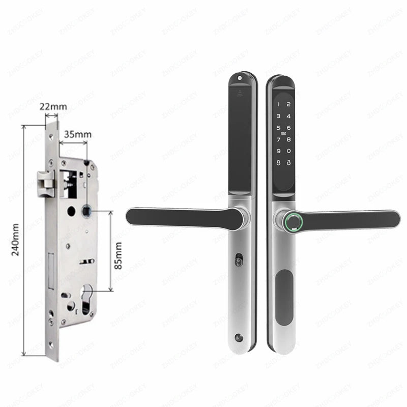 ZHDCOOKEY Fingerprint Biometric Slim Waterproof Smart Door Lock Aluminum RFID Card Password TTLock Electronic Sliding Door Locks