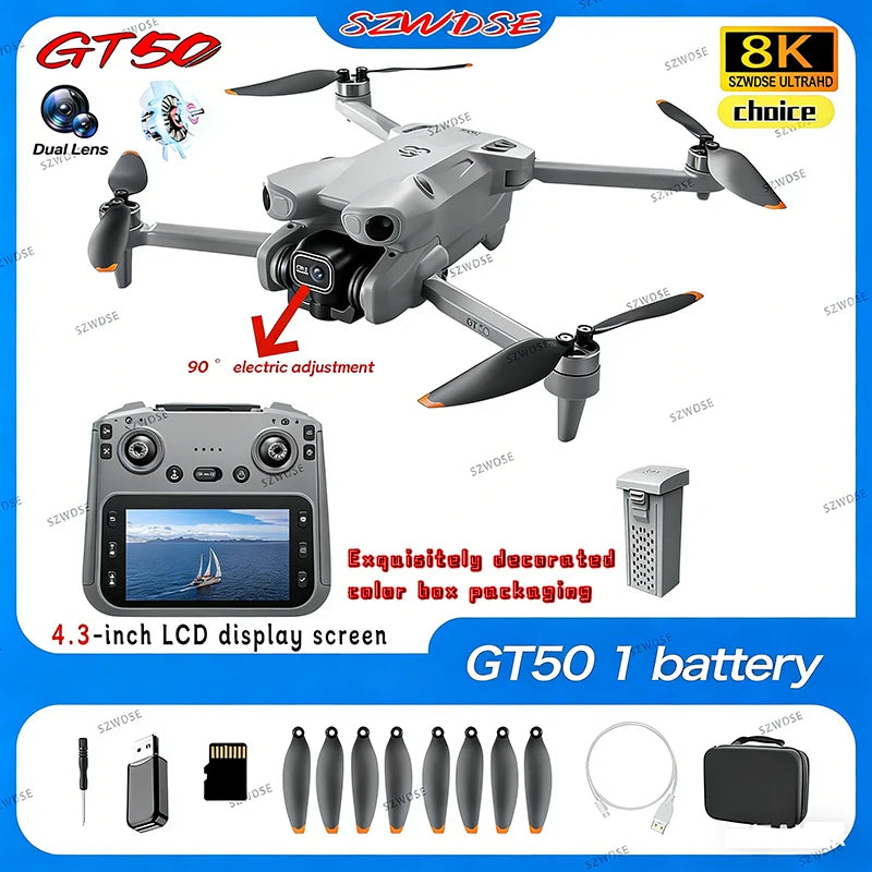 NEW GT50 PRO MIni 5 pro RC Drone 8K HD Dual Cameras WiFi GPS 20mins Flight Aerial Photography Quadcopter Remote Control UAV Toys