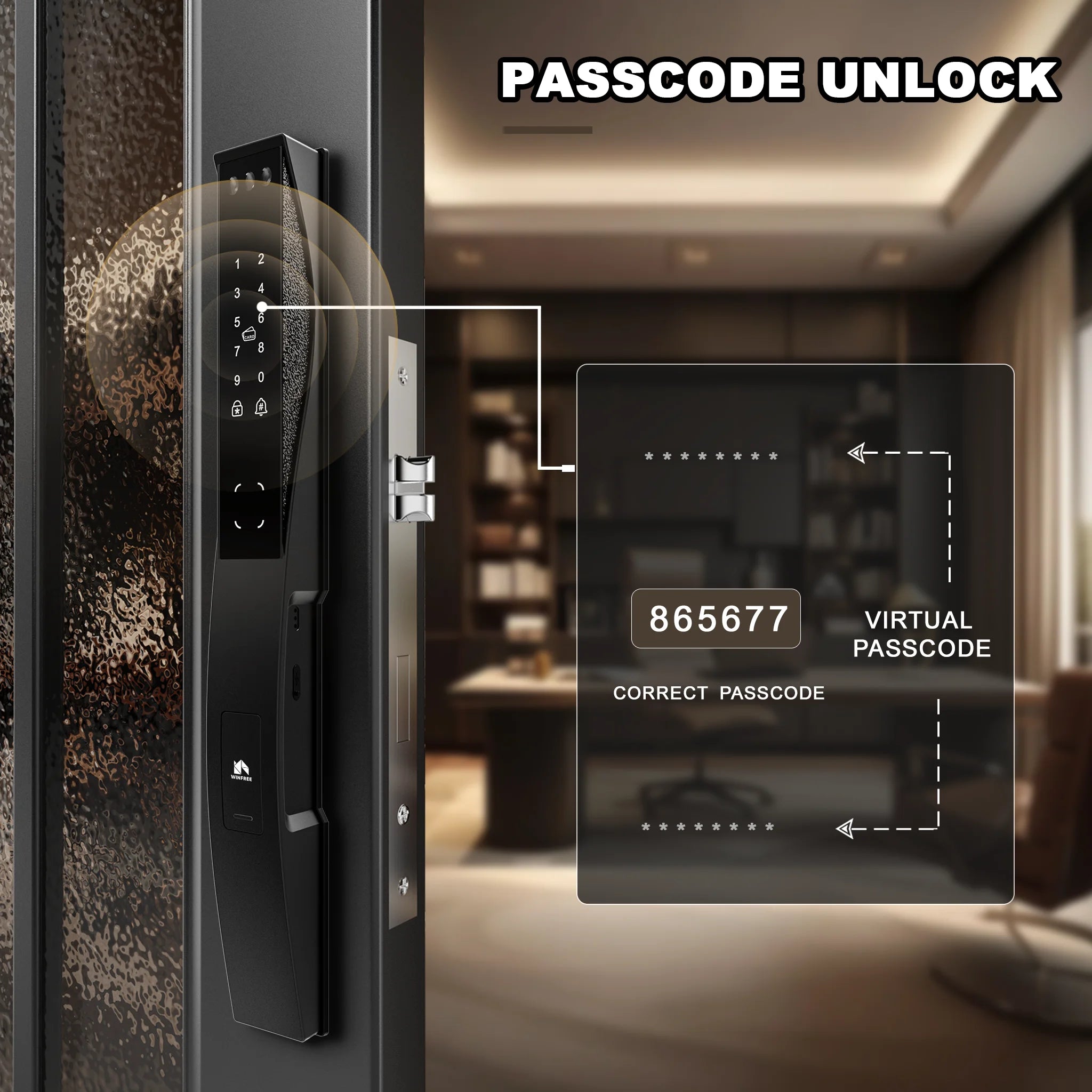 WINFREE 3D Face Recognition Smart Door Lock Slim Door Smart Lock Fingerprint Passcode Card Tuya APP Control Digital Lock Waterproof and Rechargeable Battery Intelligent Lock for Front Door and Gate