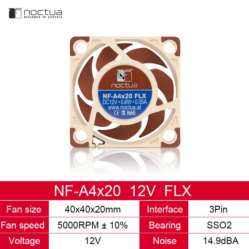 Noctua NF-A4x20 40mm CPU Cooler Fan 12V 5V PWM/FLX CPU Cooling Fan Chassis Radiator Replace Case Fans