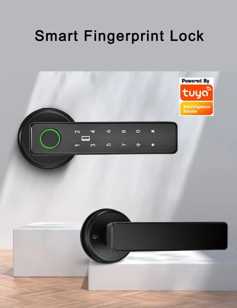 Tuya SmartLife APP WiFi Remote Control Smart Fingerprint Password RFID IC Card Dead Bolt Lock For Indoor Home Wooden Metal Door