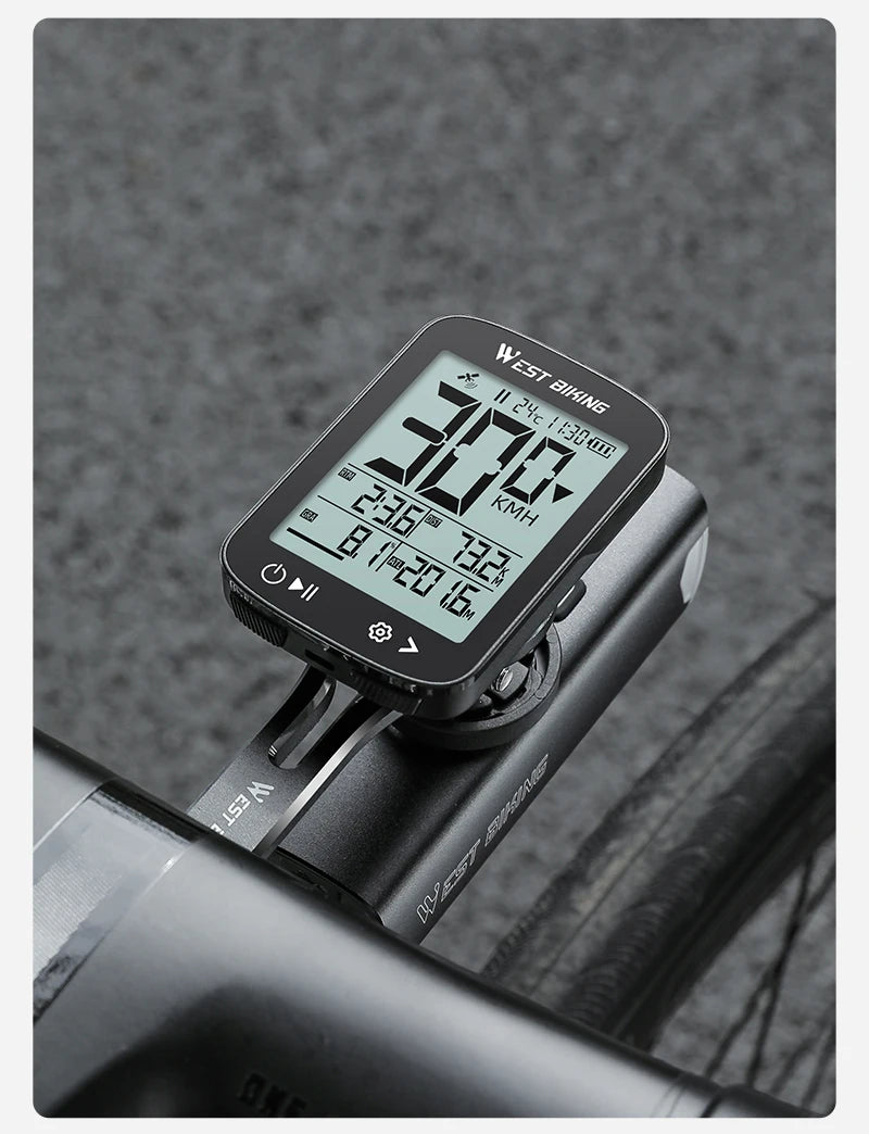 WEST BIKING Intelligent GPS Bicycle Computer Large Screen Wireless Cycling Speedometer IPX7 Waterproof Lightweight Bike Odometer