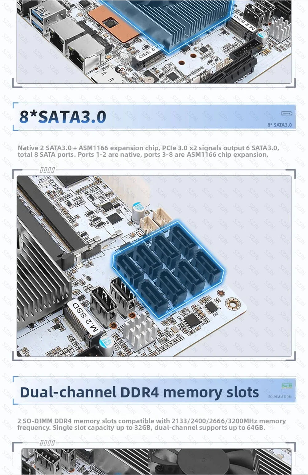 i5-8265U ES 8 SATA NAS Motherboard 2 LAN 2.5G Dual M.2 NVMe 8 SATA3.0 2*DDR4 NAS Board HDMI DP 17x17 Mini ITX board