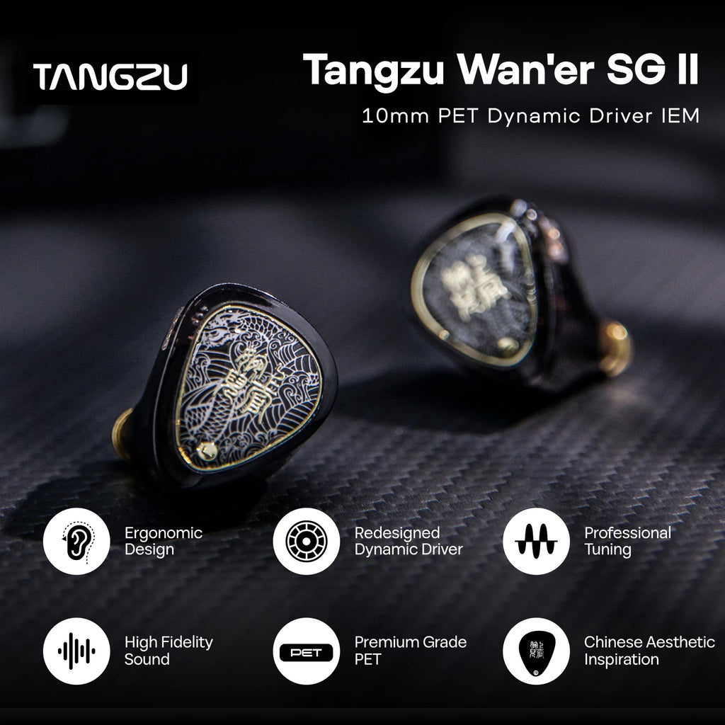 TANGZU Wan'er S.G II 10mm Dynamic Driver with PET Diaphragm IEM Earphones with 3.5mm/4.4mm/Type-C Options