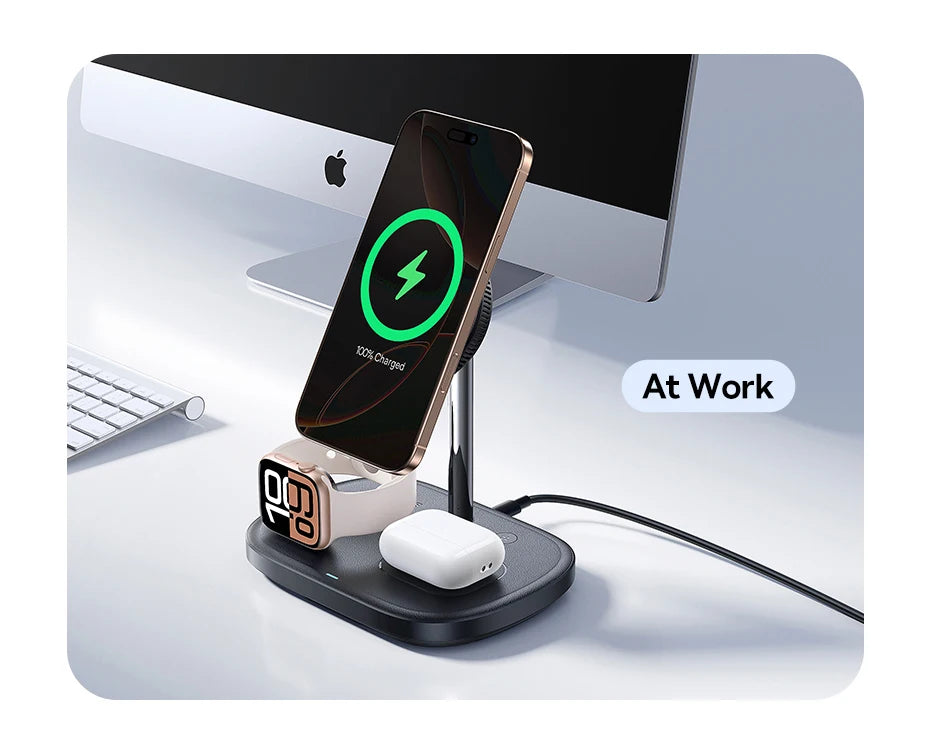 Baseus 22.5W 3-in-1 Wireless Charger Stand Qi2 15W Magnetic Fast Charging TEC Cooling For iPhone 16 15 14 AirPods Apple Watch