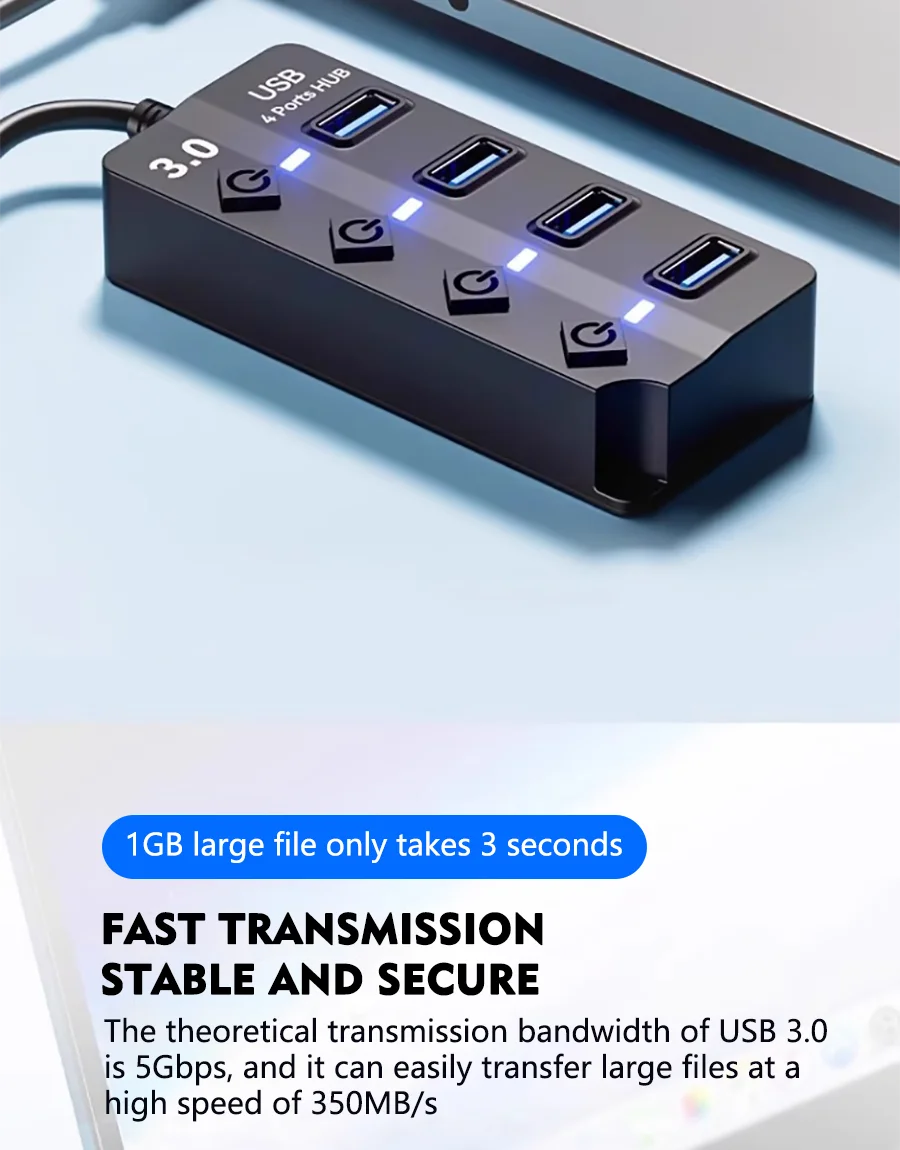 JUMPEAK 4 Port 7 Port USB Hub USB3.0 Expander Docking Station Splitter With Power Adapter With Switch For Laptop PC Multi-Device