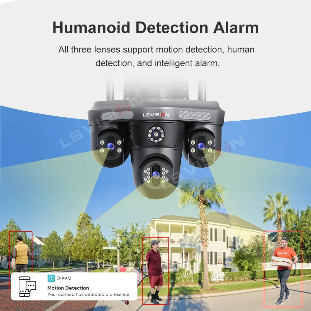LS VISION 15MP Three Screens WiFi IP Camera Wireless Outdoor Three Lens PTZ Waterproof Human Auto Tracking Surveillance Cameras