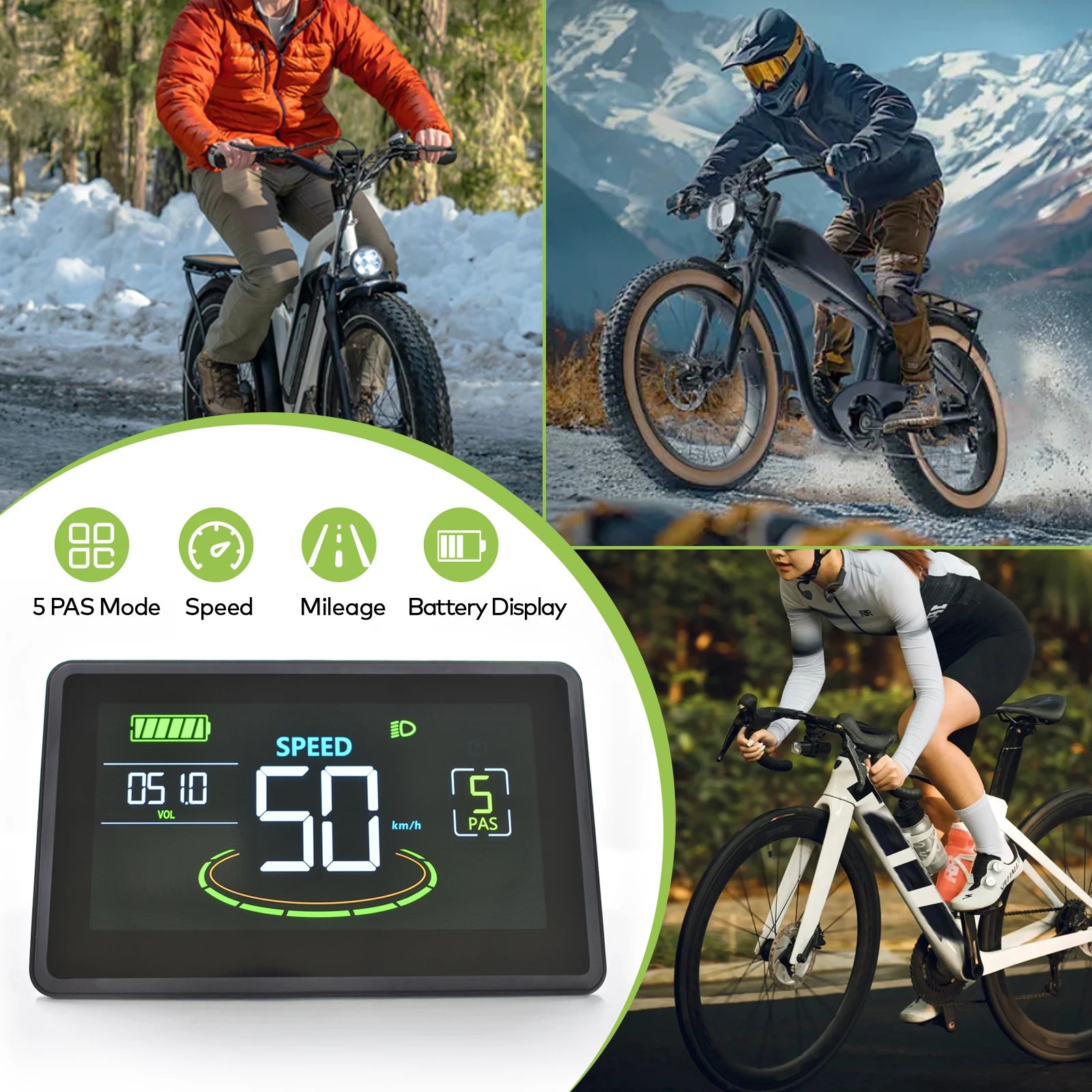 H6C MTB Electric Bicycle Computer Riding Speedometer Digital Horizontal Screen Odometer Color Wired Bicycle Accessories