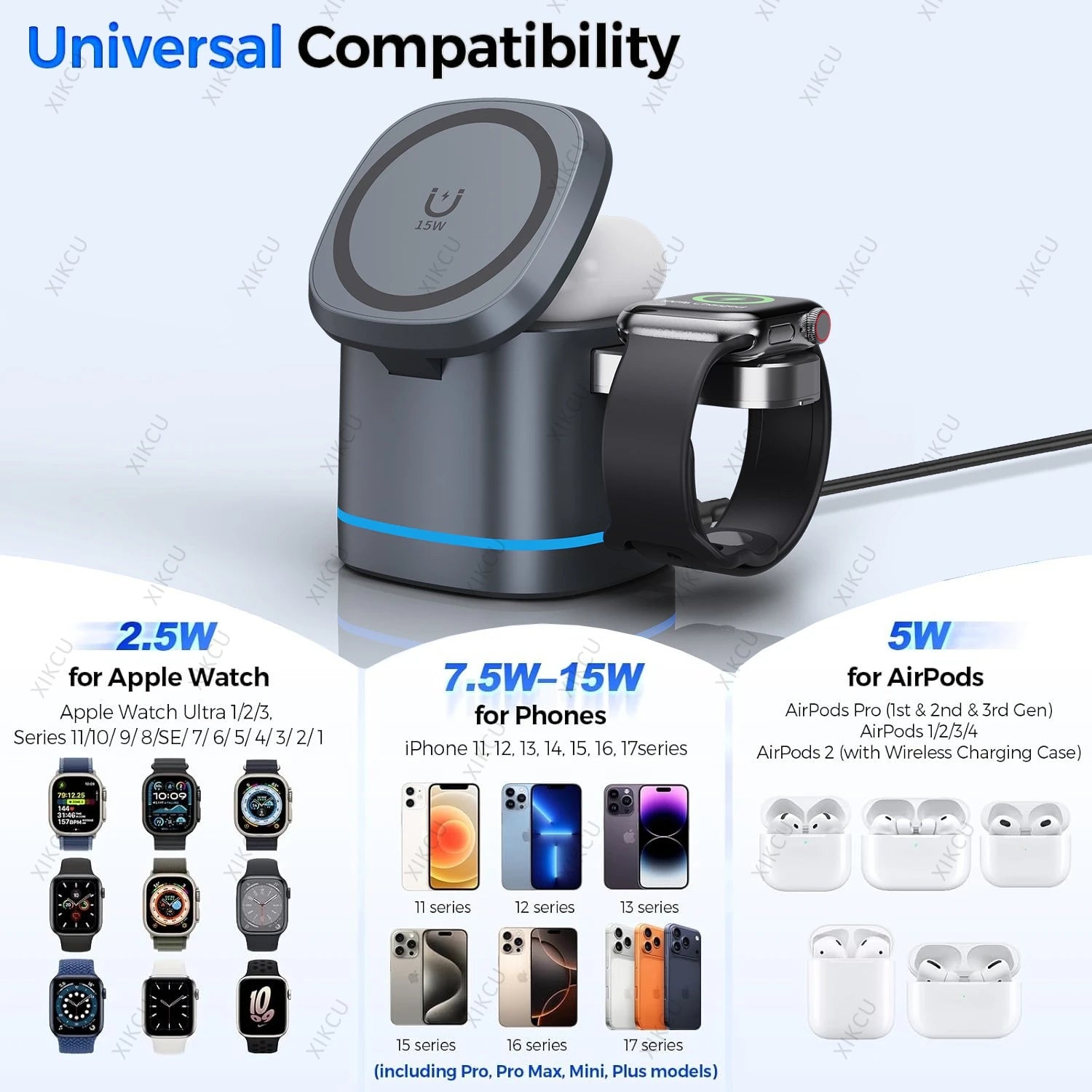 3 IN 1 15W Magnetic Wireless Charger Stand For Magsafe iPhone 17 16 Pro Max 15 14 13 12 Apple Watch 11 Airpods Pro Fast Charging