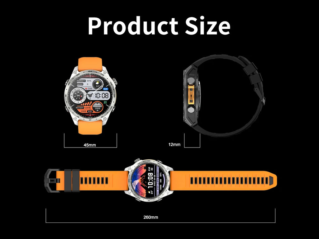 New Military Outdoor Smartwatch Built-in GPS Compass Altimeter 3ATM Waterproof 530mAh BT Call Watches Sports Smart Watch Men