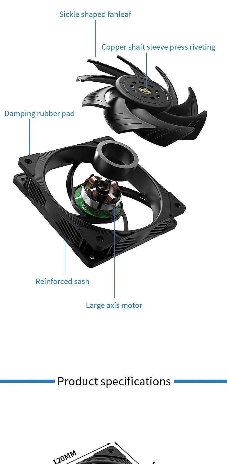 TEUCER T30 12cm Case Fan High Speed Large Air Volume PWM 2150RPM Computer Case Cooling System Fan 120mm SFDB PC Gamer CPU Cooler