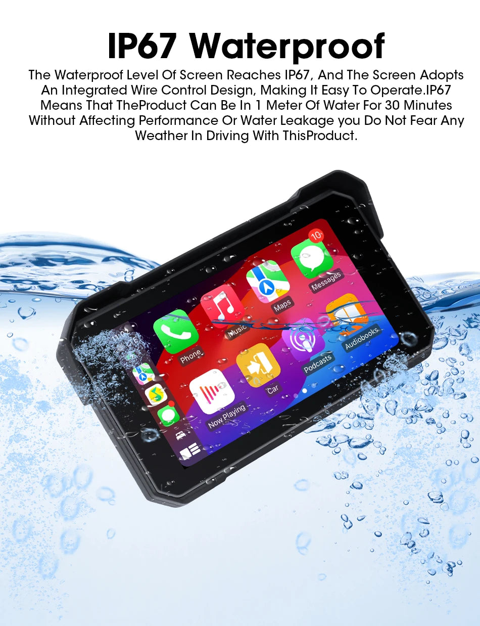 Jansite Motorcycle Display Screen Carplay Moto Navigation Portable Digital Dashboard Motobike Android Auto Waterproof BT Monitor