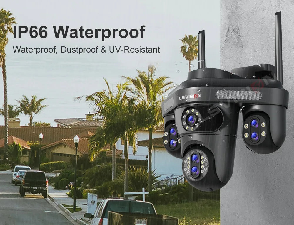 LS VISION 35MP 10X Zoom Four Screens WiFi IP Camera Wireless Outdoor Seven Lens Three PTZ Camera Auto Tracking Security Camera