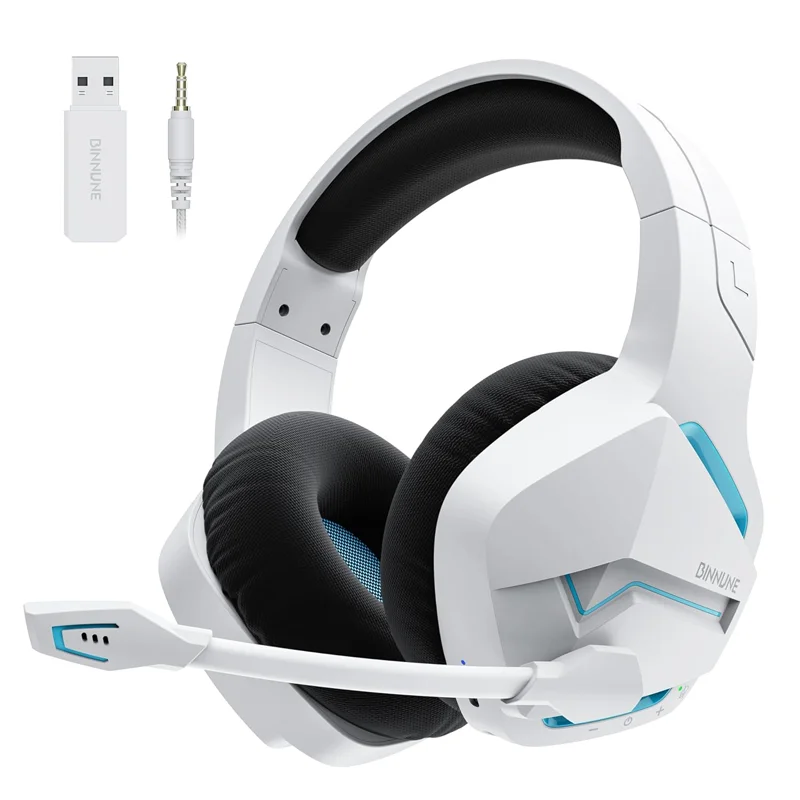 BINNUNE 2.4GHz Wireless Gaming Headset Bluetooth 5.3 Gaming Headphone with Noise Canceling Mic Multi-Platform for PS5/PS4/Switch
