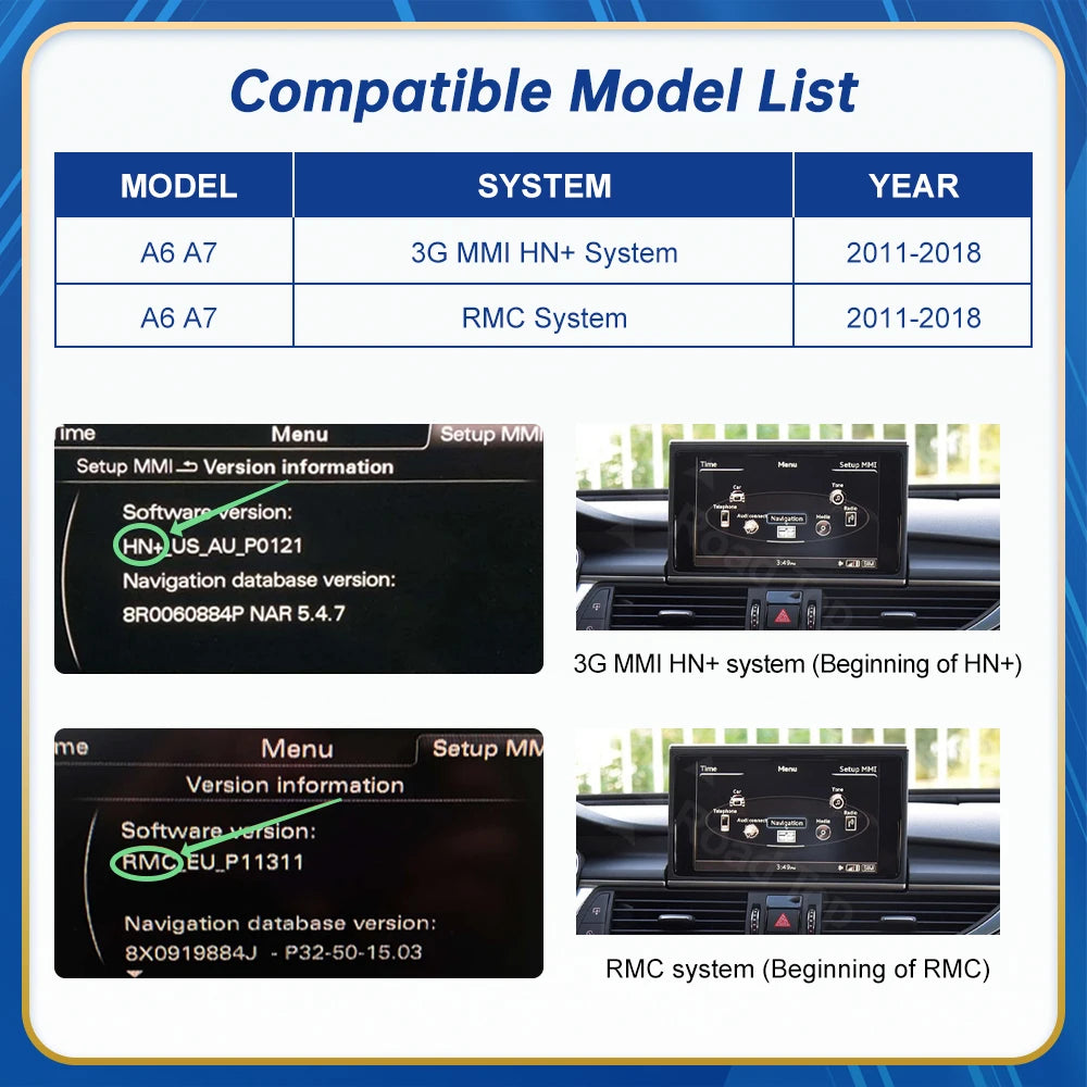 12.3 Touch Display For Audi A6 A7 HN RMC MHI2 LHD RHD 2011-2018 Multimedia Player Andriod Auto Link GPS Carplay Screen Car Play