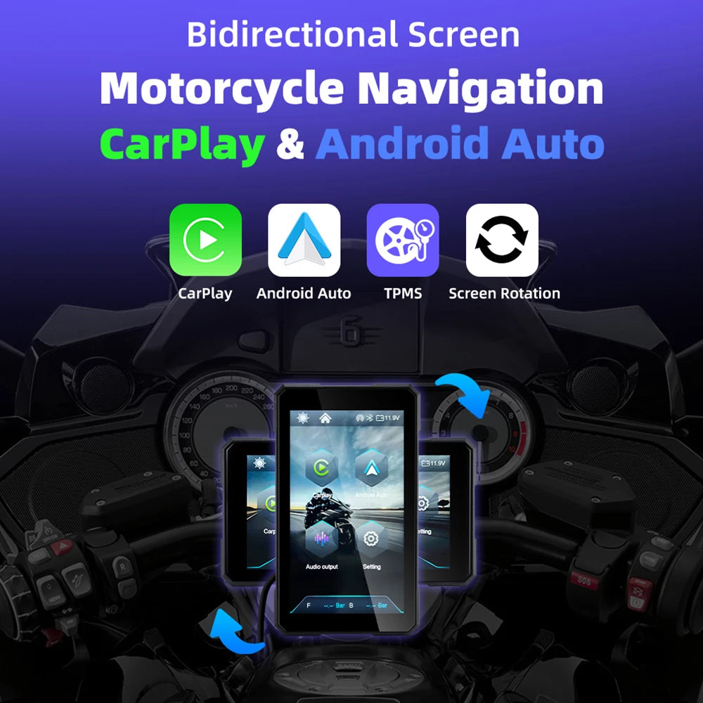 EKIY 5.0 inch Portable Digital Dashboard Motorcycle Navigation GPS Removable Display Screen Wireless CarPlay Moto Android Auto