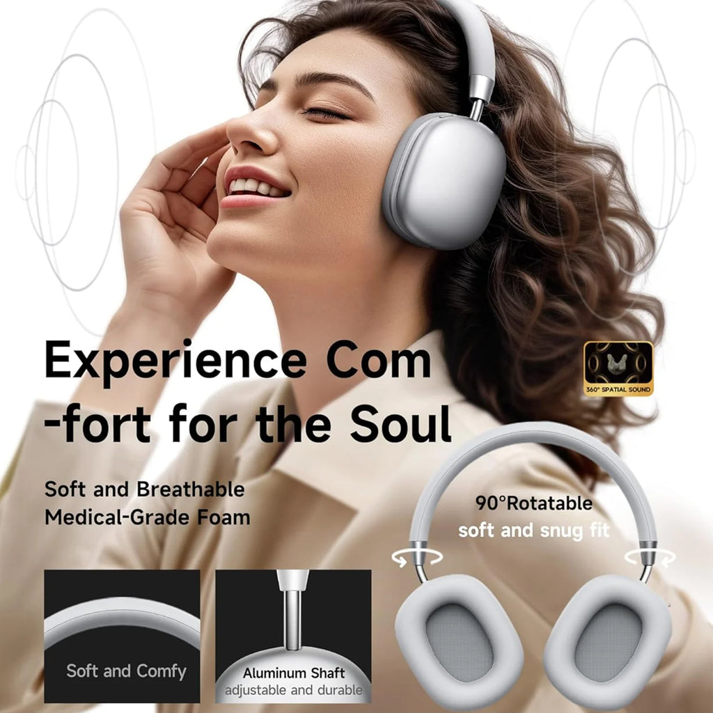 Wireless Bluetooth Gaming Headset Over Ear with Mic, Deep Bass Stereo Audio Headphones for PC Mobile Music