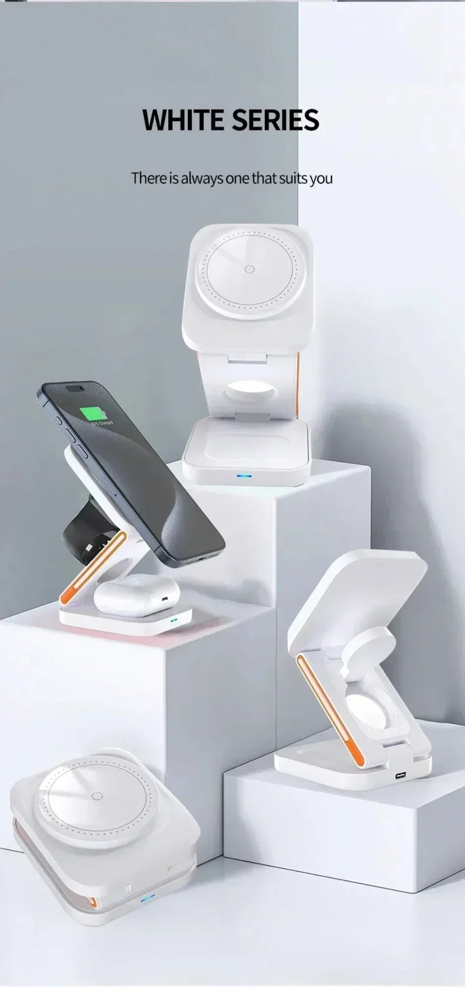 XIKCU 3 in 1 Foldable Charging Station Fast Magnetic Wireless Charger Stand for iPhone 16-12 Apple Watch 9 8 7 6 Airpods Pro