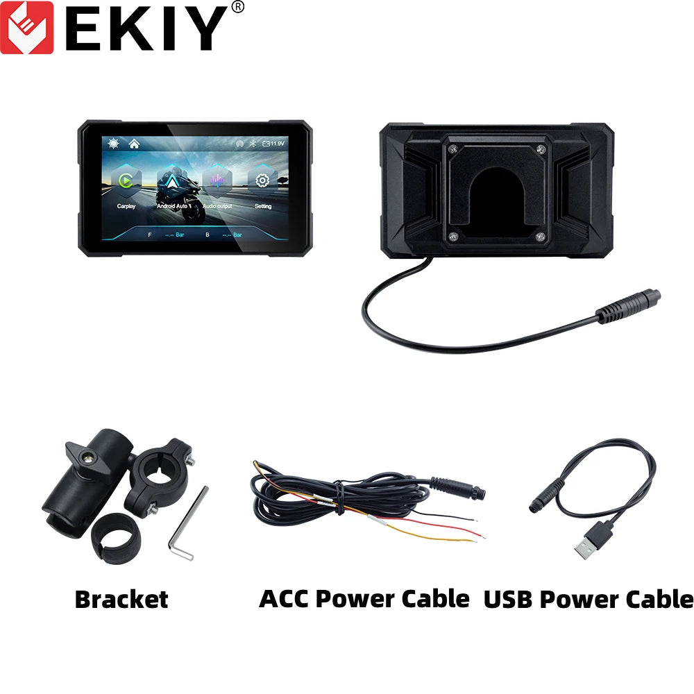 EKIY 5.0 inch Portable Digital Dashboard Motorcycle Navigation GPS Removable Display Screen Wireless CarPlay Moto Android Auto