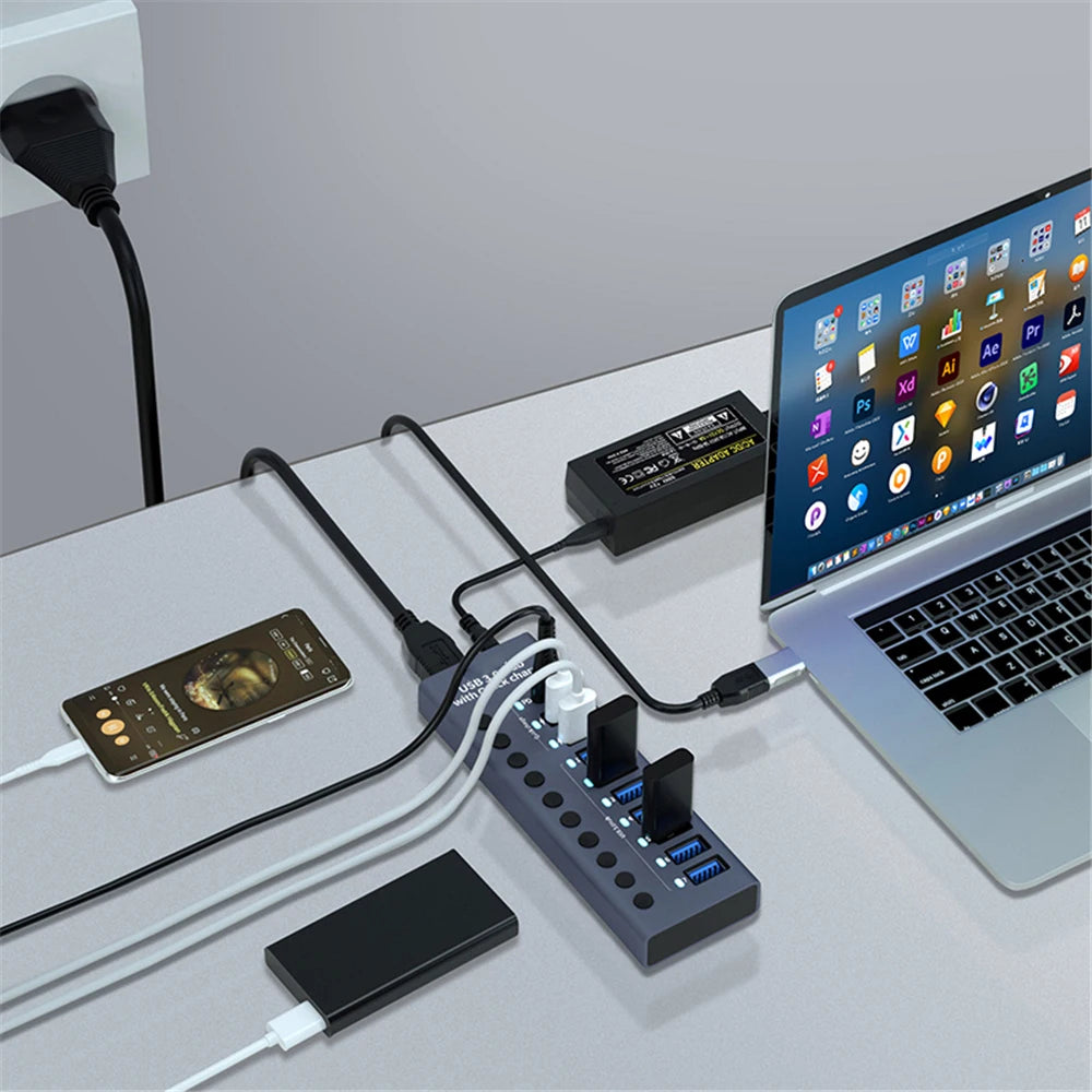 MZX 10/7/4-Port USB 3.0 A Hub Aluminum Multi-Hub Splitter Concentrator Extensior Dock Switch Adapter for PC Laptop Accessories