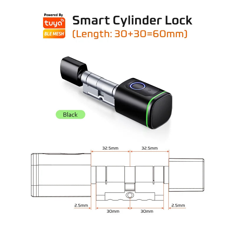 Euro Tuya Smart Fingerprint Electronic lock with Cylinder Tuya BLE Smart Euro lock Lock fechadura APP Remote Control Key Unlock