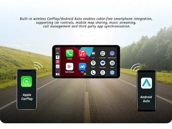 6-Inch Motorcycle Smart Display – Wireless CarPlay & Android Auto | Bluetooth Voice Control | IP67 Waterproof | HD Touchscreen |