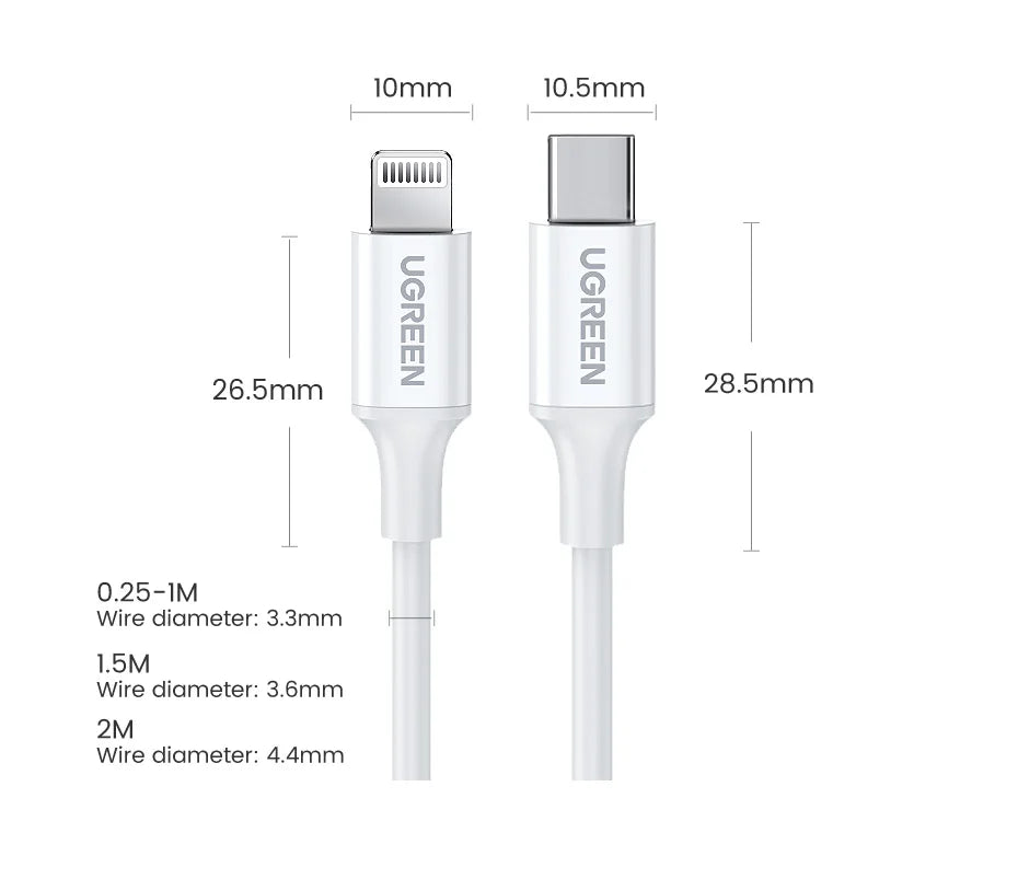 UGREEN MFi 20W PD USB C to Lightning Cable for iPhone 14 13 12 Pro Max Fast Charging for iPad Mini Phone Type C Cable
