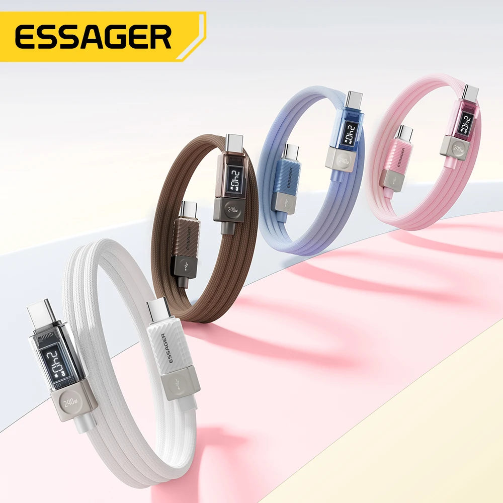 Essager 240W USB Type C Cable 100W PD 3.1 Fast Charging LED Display Charger Wire For MacBook iPhone Samsung Xiaomi iPad Laptop