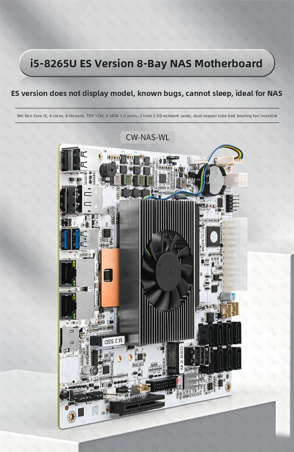 i5-8265U ES 8 SATA NAS Motherboard 2 LAN 2.5G Dual M.2 NVMe 8 SATA3.0 2*DDR4 NAS Board HDMI DP 17x17 Mini ITX board