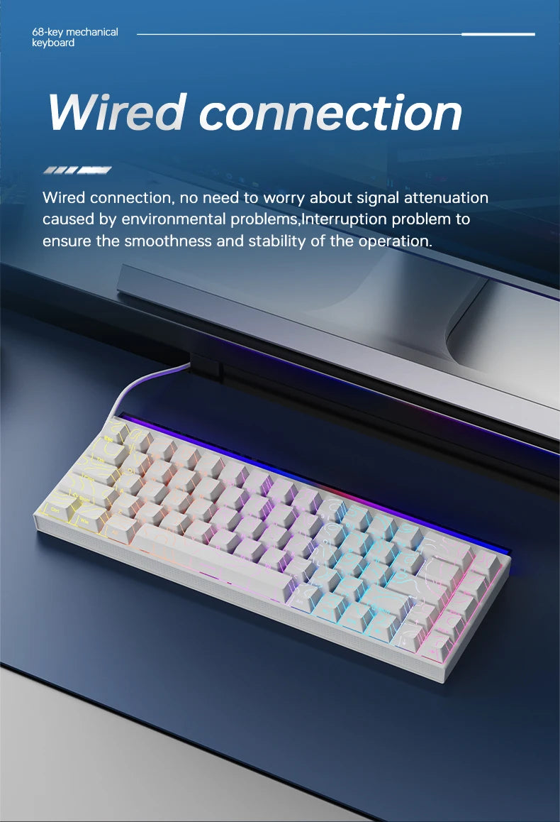 AJAZZ NK68 V2 Wired Mechanical Gaming Keyboard, Red Switch, Full Hot-Swappable, RGB Streamer Light, 68 Keys for Gaming & Office