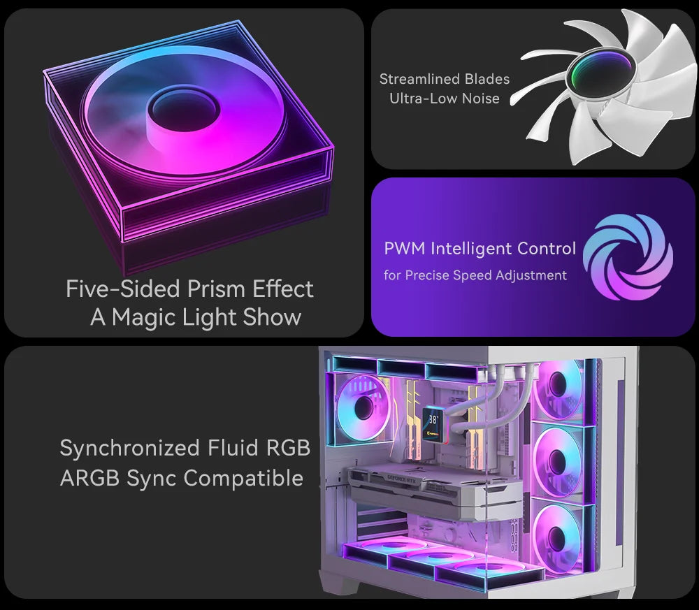PowerTrain X-Gamerx FG 120/140 ARGB five-sided full mirror PC Fan 4PIN PWM 12V Quiet cooling computer case fans 600-1600RPM
