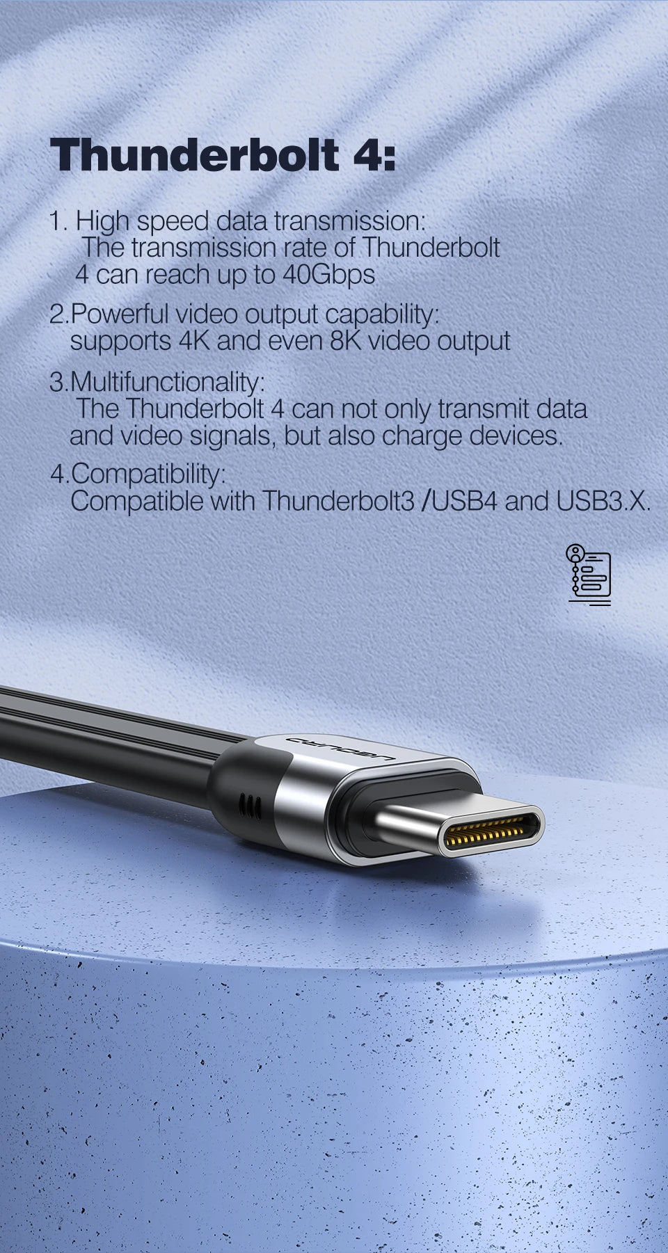 40Gbps Thunderbolt 4 USB C Full Function Cable Flat USB 4 Date Cable 0.15m 1m 8K PD 240W Cord for Thunderbolt3 iPhone 15/16 SSD
