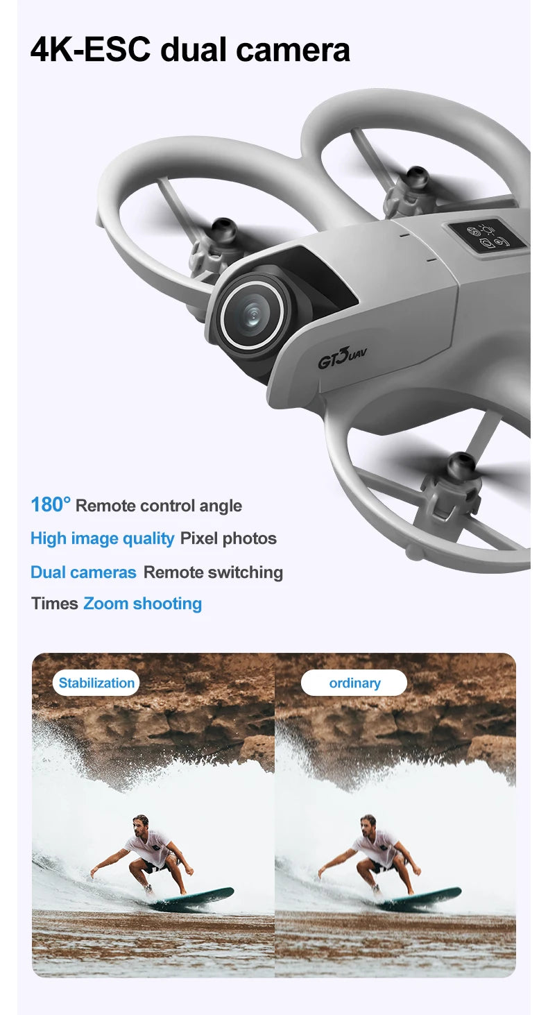 NEW GT3 Mini Foldable Drone With Lights 8k Aerial Photography Optical Flow Positioning 360° Obstacle Avoidance Helicopter Drone