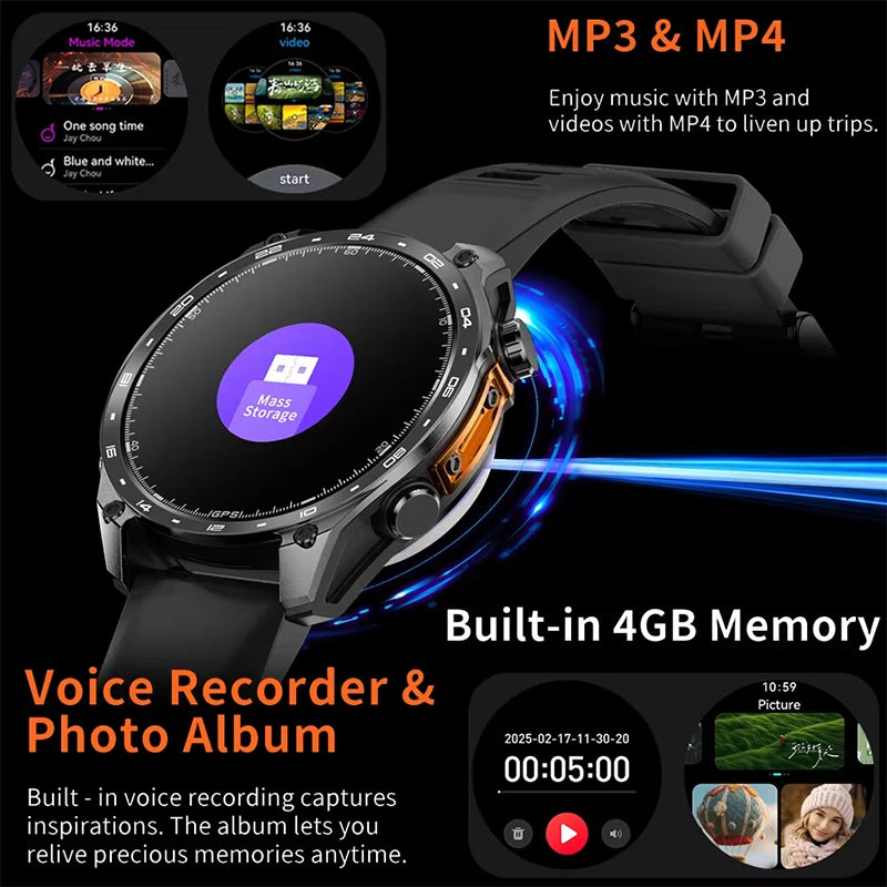 New Military Outdoor Smartwatch Built-in GPS Compass Altimeter 3ATM Waterproof 530mAh BT Call Watches Sports Smart Watch Men