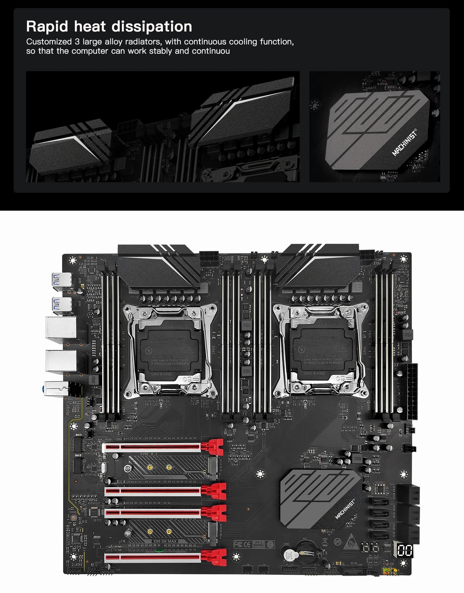 MACHINIST X99 D8 MAX Dual CPU Motherboard Combo Optional Xeon E5 2695 V4 LGA 2011-3 CPU *2 and DDR4 32GB(4*8gb) RAM  TPM2.0