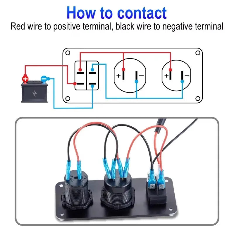 12/24V USB C Outlet Panel Cigarette Lighter Socket Dual USB Car Charger Socket Adapter QC 3.0 Car Fast Charge for Bus RV Boat