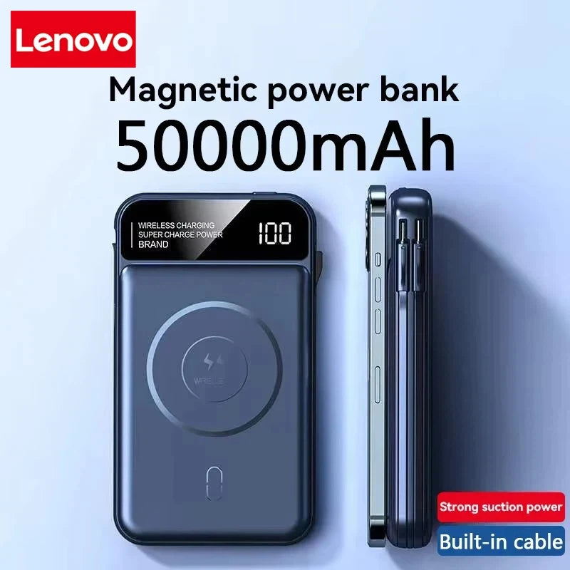 Lenovo Power Bank 50000mah Wireless Charging For Magsafe Magnetic Charging Built-in Wire Mobile Phone Battery For IPhone