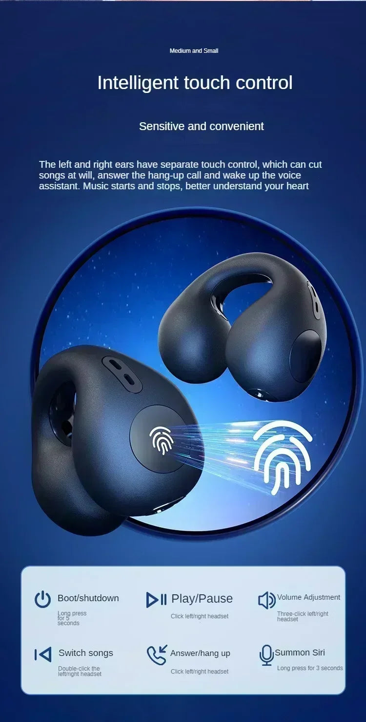 T75 Bluetooth headset 5.3 wireless bone conduction headset clip-on music sports game headset