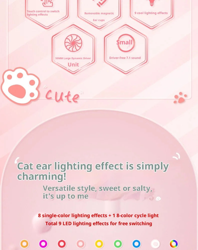 Somic GS510 Gamers Headphone With Microphone Cat Ears Rgb Light Colorful Cute Headset Noise Reduction Girl Gaming Earphones Gif