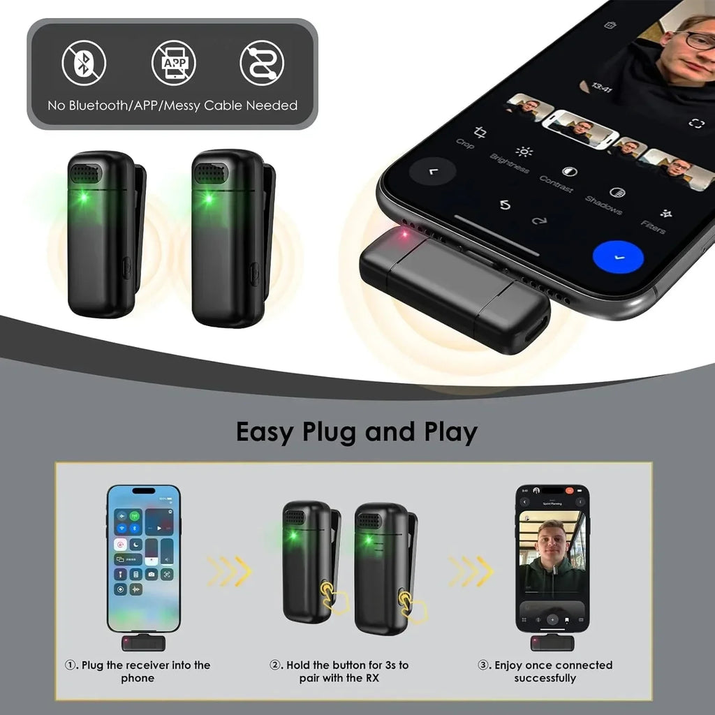 Lavalier Microphone 2.4G Wireless Microphones Portable Mini Noise Reduction Video Recording Microphone For Vlog Live Streaming