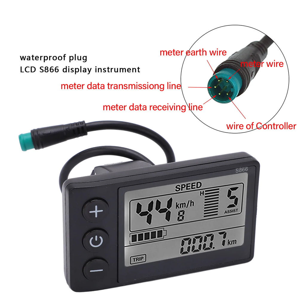 S866 Electric Bike LCD Display Electric  S866 LCD Display Meter 24V 36V 48V Control Panel with Waterproof Plug