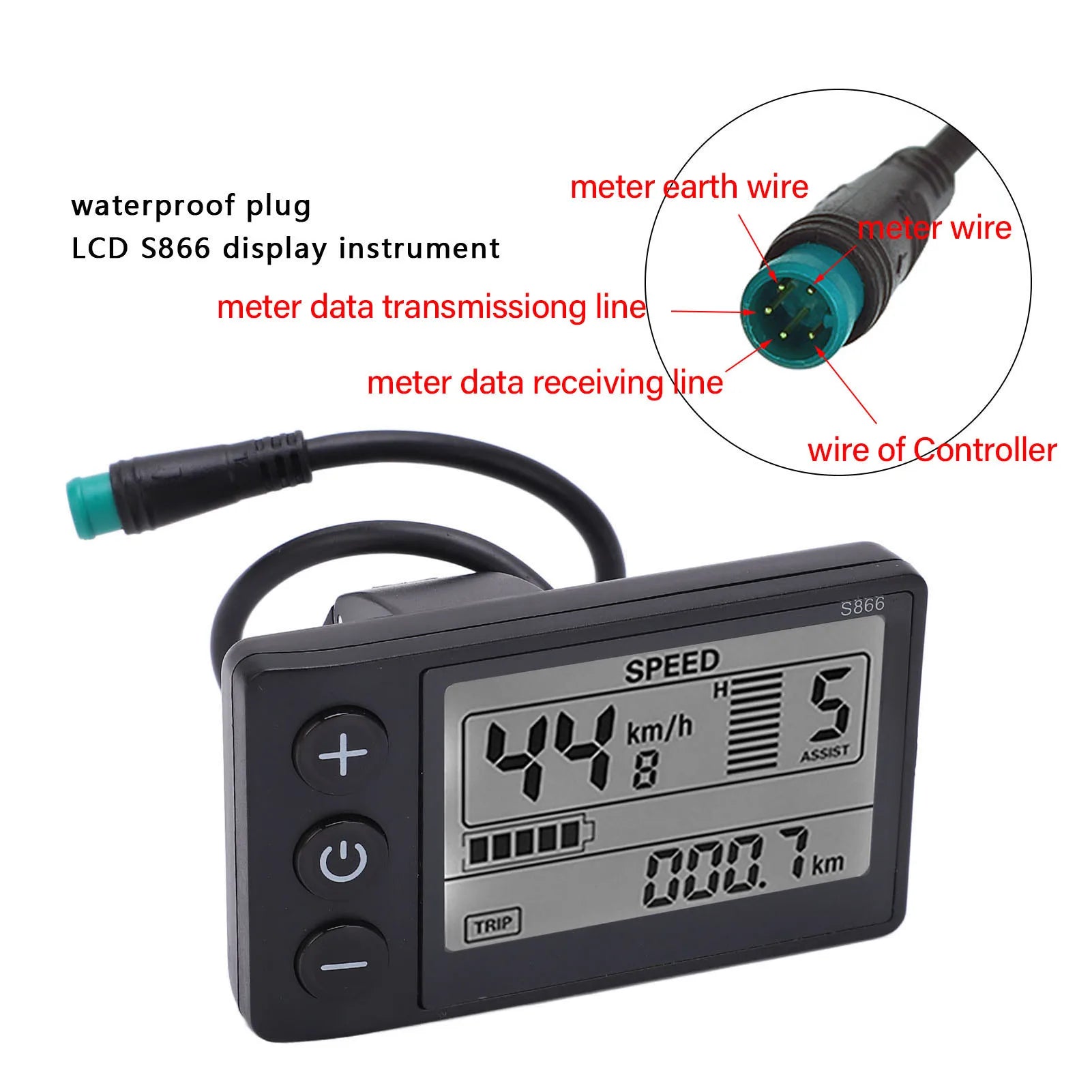 S866 Electric Bike LCD Display Electric  S866 LCD Display Meter 24V 36V 48V Control Panel with Waterproof Plug