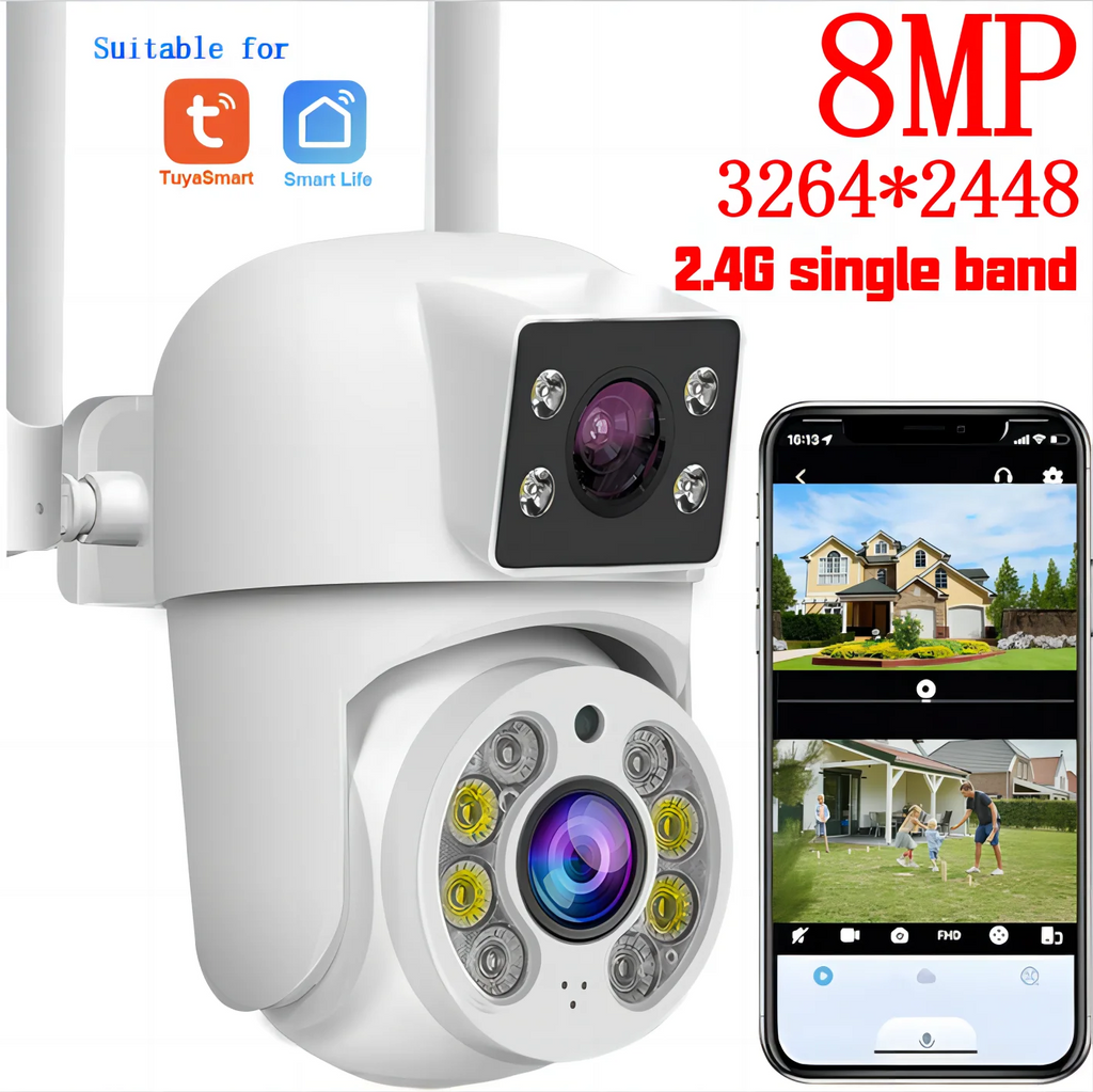 Tuya 8MP WIFI IP Camera PTZ Dual Lens Dual Screen Manual Detection Full Color Night Vision Outdoor Security Surveillance Camera